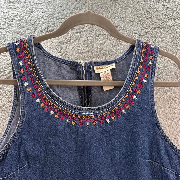 Vintage‎ Expressions Women's Medium Denim Sleeveless Dress Embroidered Design - Picture 3 of 10